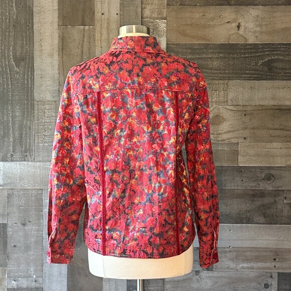Handmade reversible sparkly floral button up jacket medium feminine coastal fall - Picture 11 of 13
